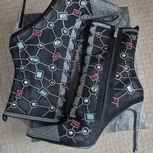Elegant Black Embellished Heeled Boots